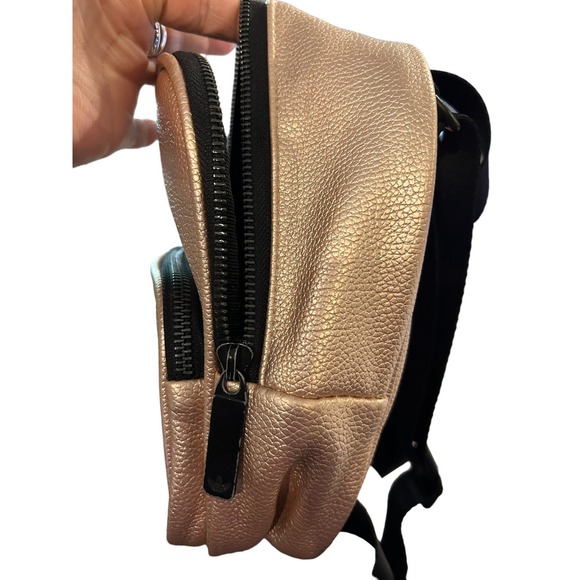 Adidas Originals Mini Backpack PU Leather Light Rose Gold Pink Zip Pocket - Picture 3 of 4